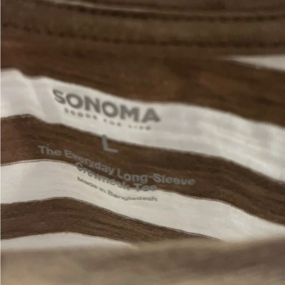 Kohl's SONOMA Brown and White Striped Knit LONG TEE Top LIKE NEW - Picture 6 of 6